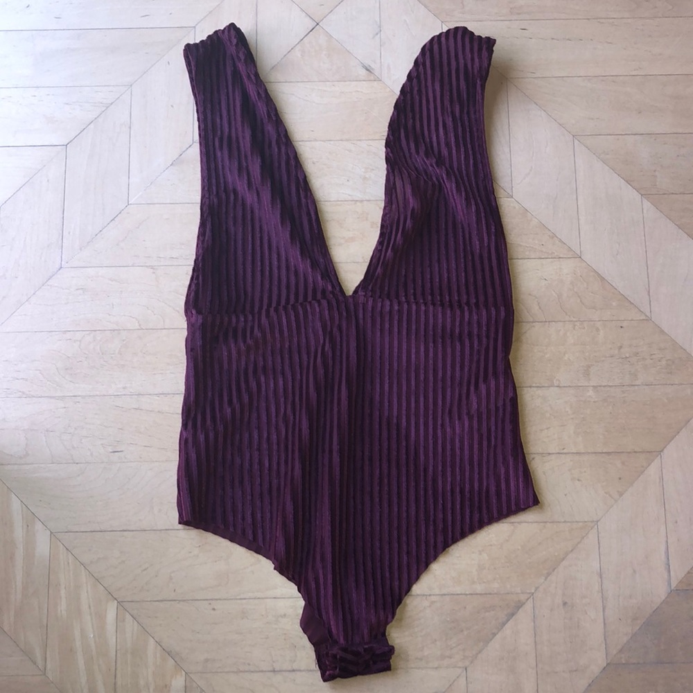 Burgundy velvet bodysuit